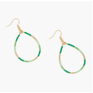 NWT J. Crew Green & Gold Beaded Boho/Festival Hoop Earrings
